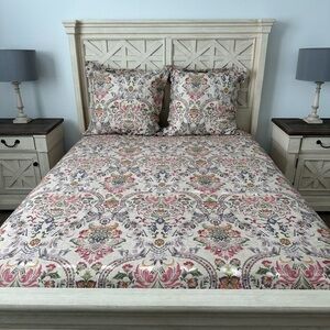 Pottery Barn Taupe Ivana Organic Percale Duvet Cover w/Euro Sham Covers